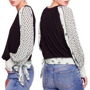 NWOT Free People Auxton Black Waffle Knit Top